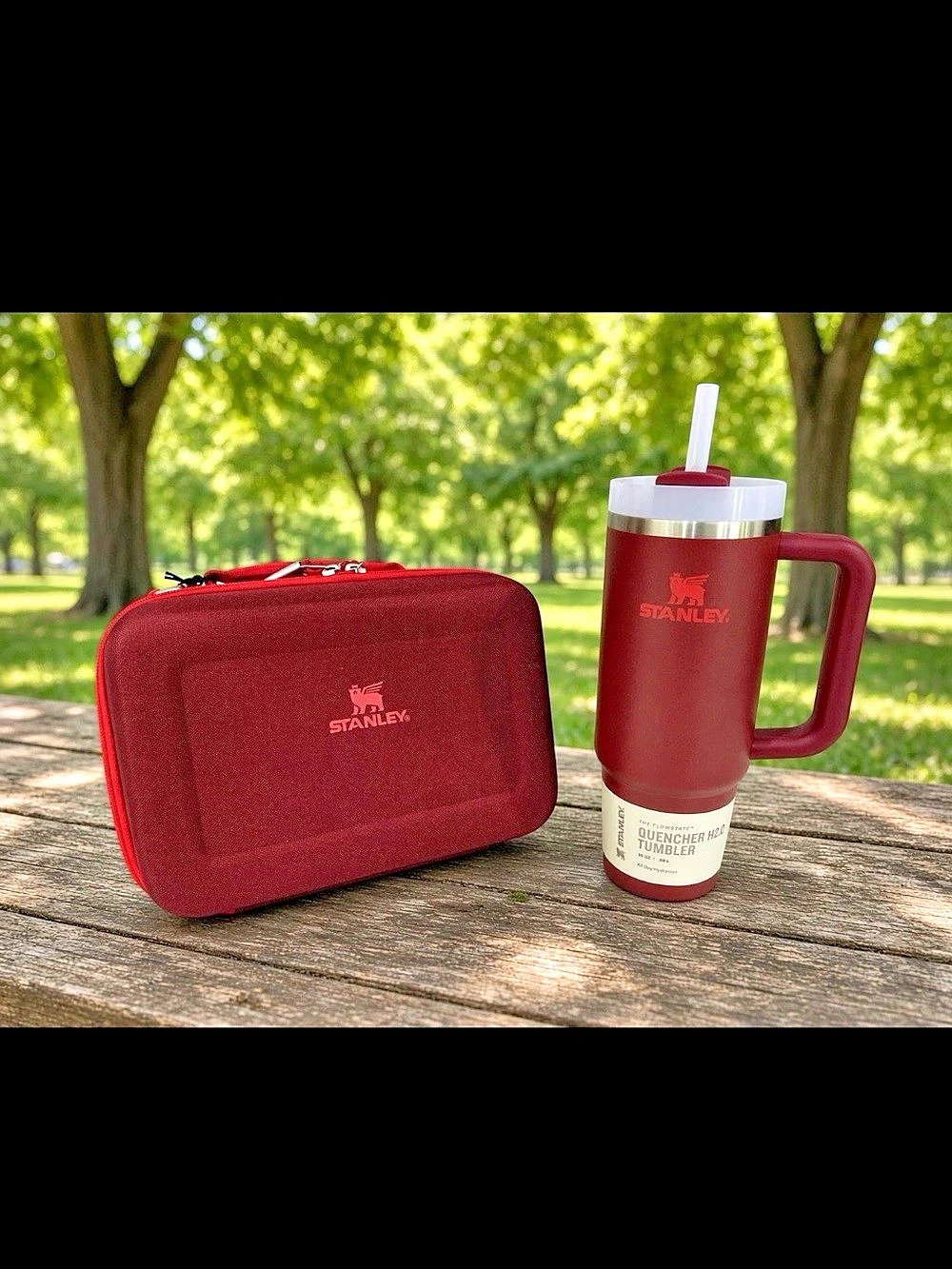 Stanley Quencher H2.0 FlowState Tumbler 40 oz and All Day Mini Lunch Box Red Set